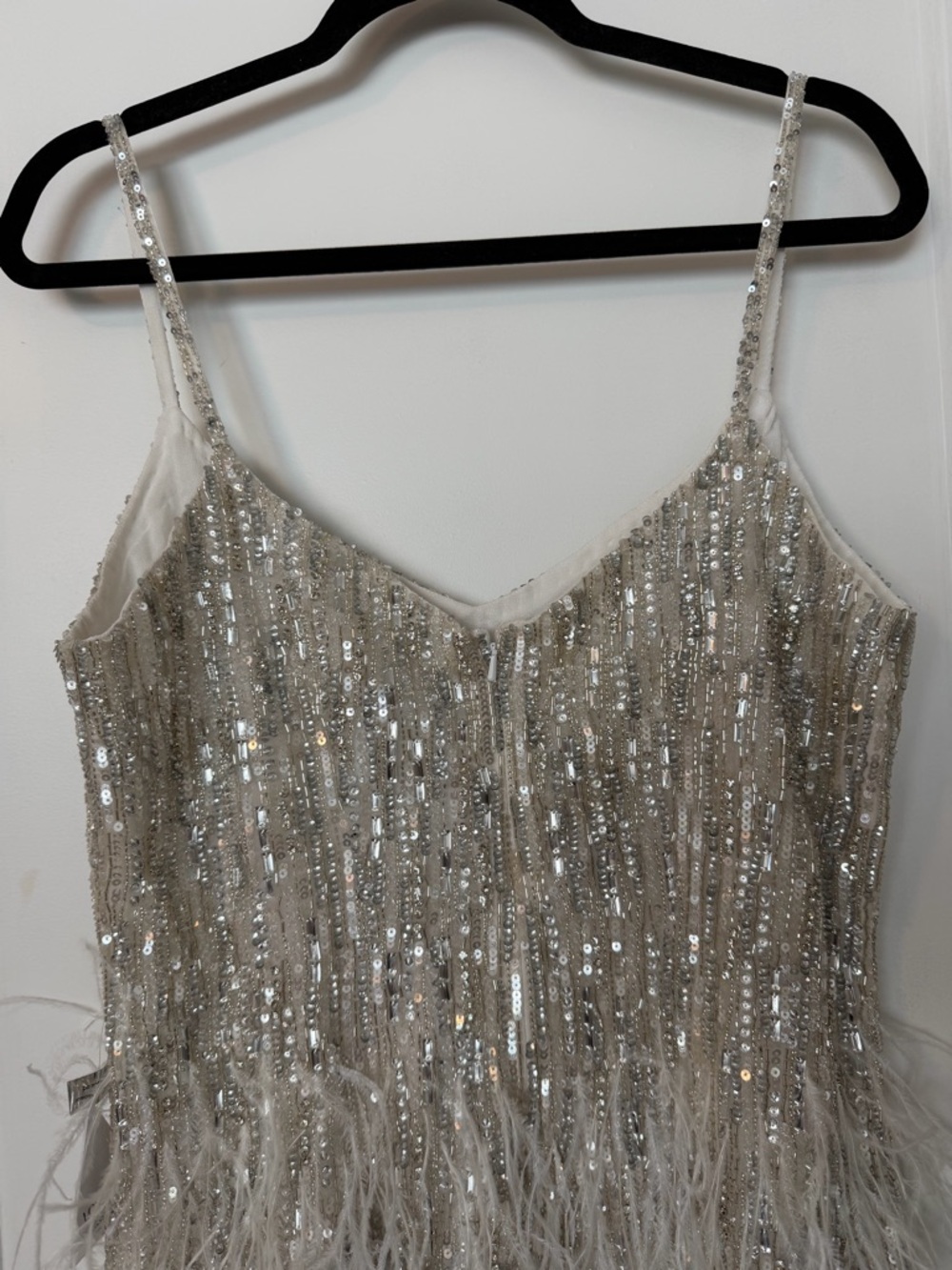 NWT NADINE MERABI Christy Silver Sequin & Feather Mini Dress - Picture 12 of 16
